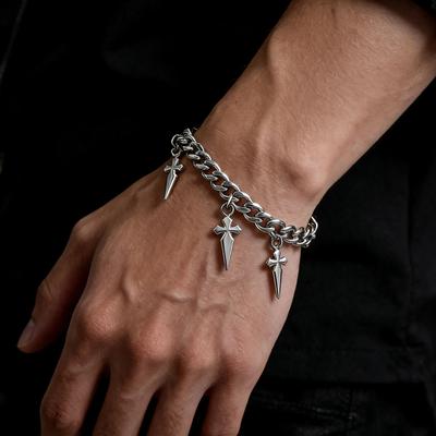 Punk Kruis Zwaard Armband voor Mannen Zilverkleurig Roestvrij Staal Cubaanse Ketting Armbanden Retro Hip Hop Kpop Sieraden Accessoires