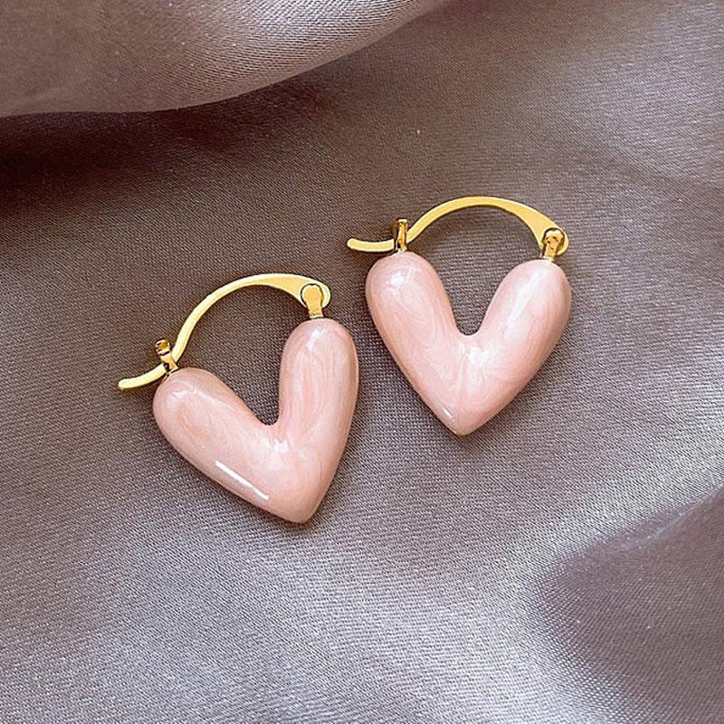 New Simple Design Wine Red Love Heart Dangle Earrings for Women Gold Circle Vintage Peach Drop Earring Can Be Separated