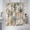 1pc Elegant Tropical Hibiscus Flower Print Shower Curtain Set with Hooks - Beige and Green Polyester, Grommet Top