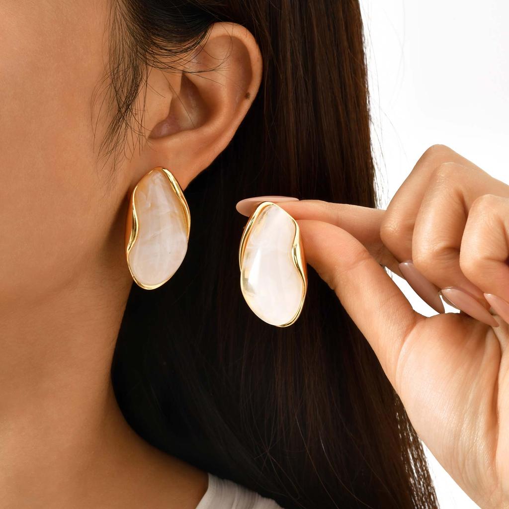 Retro Irregular Geometric Resin Stud Earrings for Women,Gold Plated Stainless Steel New Design Earrings,Fashion Jewelry Gift