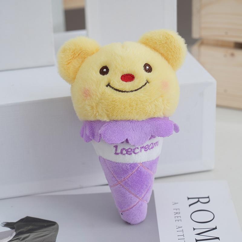 Fluffy Bear Plush Keychain Cute 15cm Ice Cream Cone Design Adorable Bag Charm
