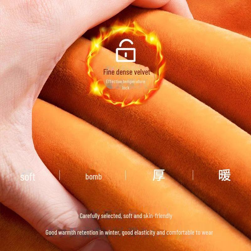 Men's Yellow Velvet Thermal Underwear Set - Warm, Slim Fit, Round Neck for Autumn and Winter