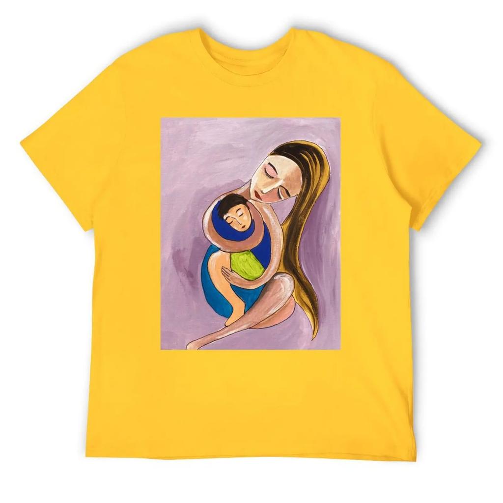 Rundhals Muttertag Mutter und Kind Kunstdruck Kunst T-Shirt Kampagnen T-Shirts Top Qualität Neuheit Freizeit US-Größe