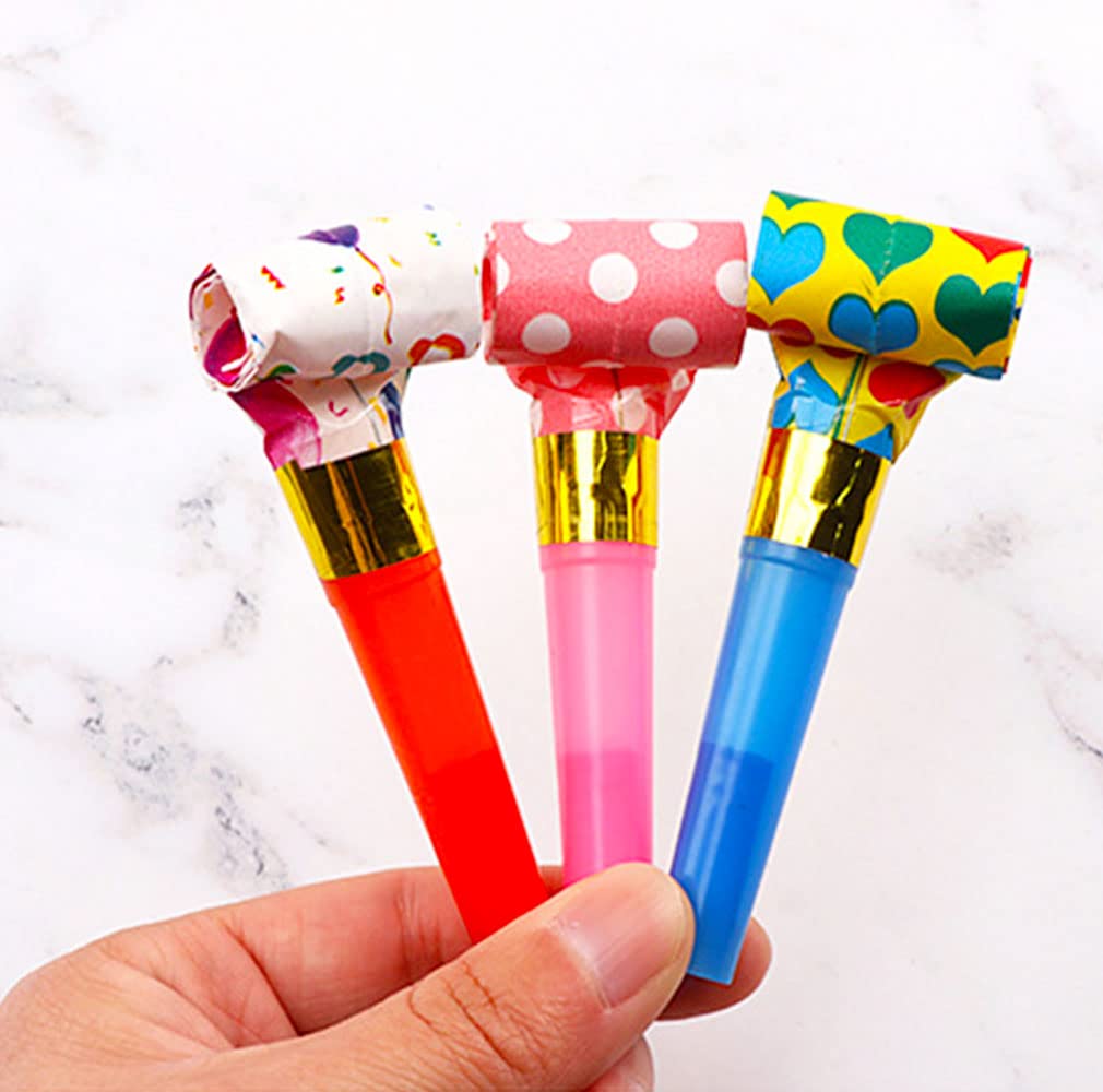 YFFSFDC Silbato de animación colorido para fiestas, juguetes para eventos, juguetes para fiestas de cumpleaños, juego de 50 accesorios para niños (Patrón aleatorio)