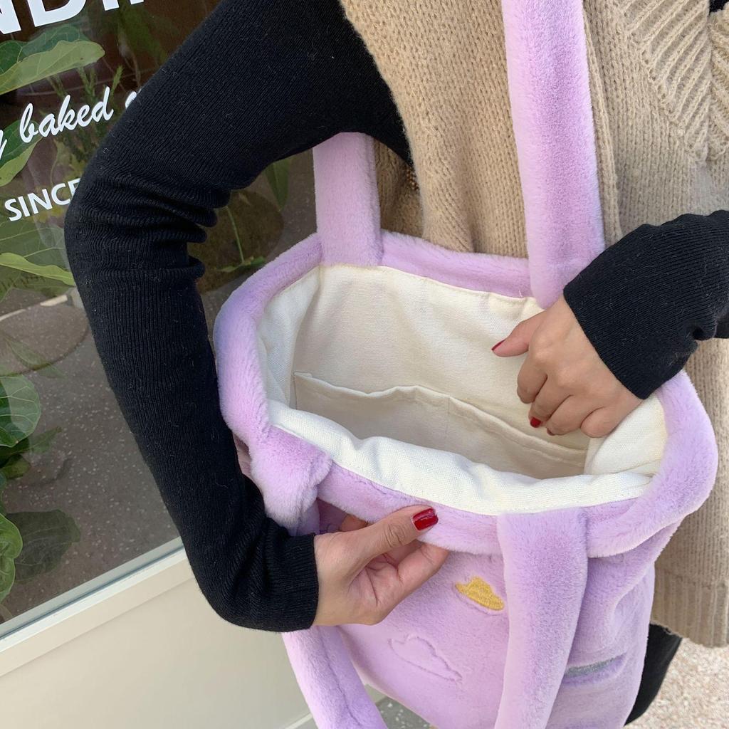 Women Plush Embroidery Small Cloud Cute Large Capacity Shoulder Bag