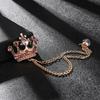 High-end Brooch Crown Crystal Rhinestones Brooches Tassel Chain Lapel Pin British Style Men's Suit Shirt Collar Luxulry Jewelry