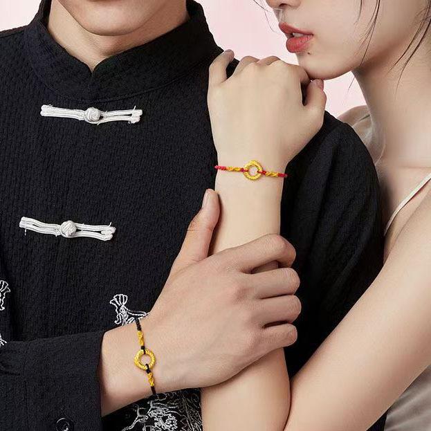 Golden Year of the Snake Spirit Bracelet: Chinese Style Red Rope Couple Hand Ornament