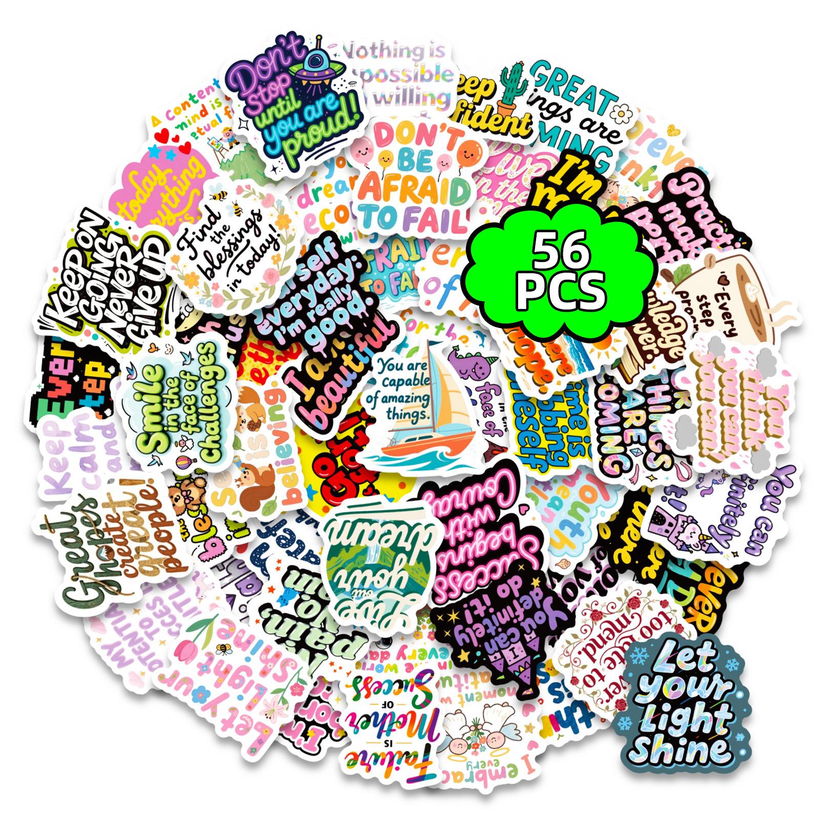 

56 Color Inspirational English Quotes Graffiti Stickers Positive Energy Short Sentences Handbook Decorative Stickers