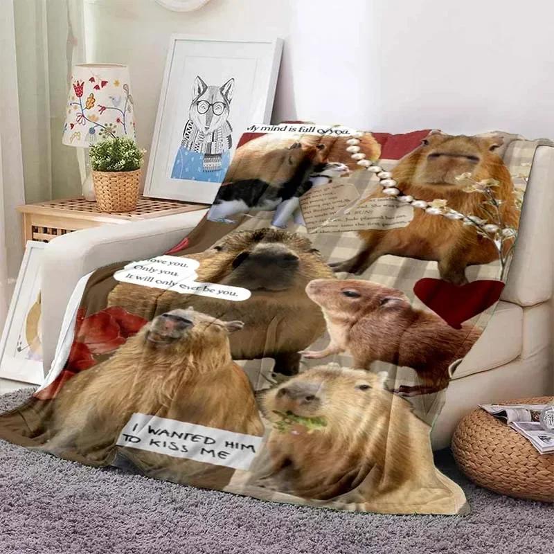 Kawaii The Capybara Club Home Cartoon Printed Blanket Picnic Blanket Warm Flannel Soft and Comfortable Home Travel Birthday Gift