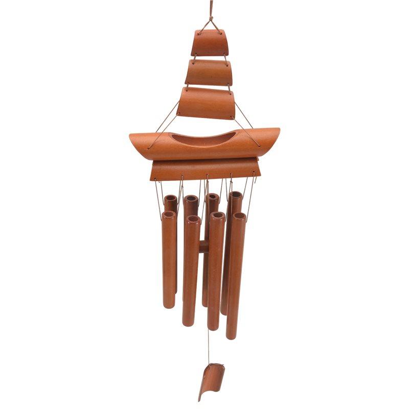A84E-Bamboo Wind Chime Handmade Natural Ring Home Decor Wind Chime Hanging Ornament Outdoor Yard Wind Bell