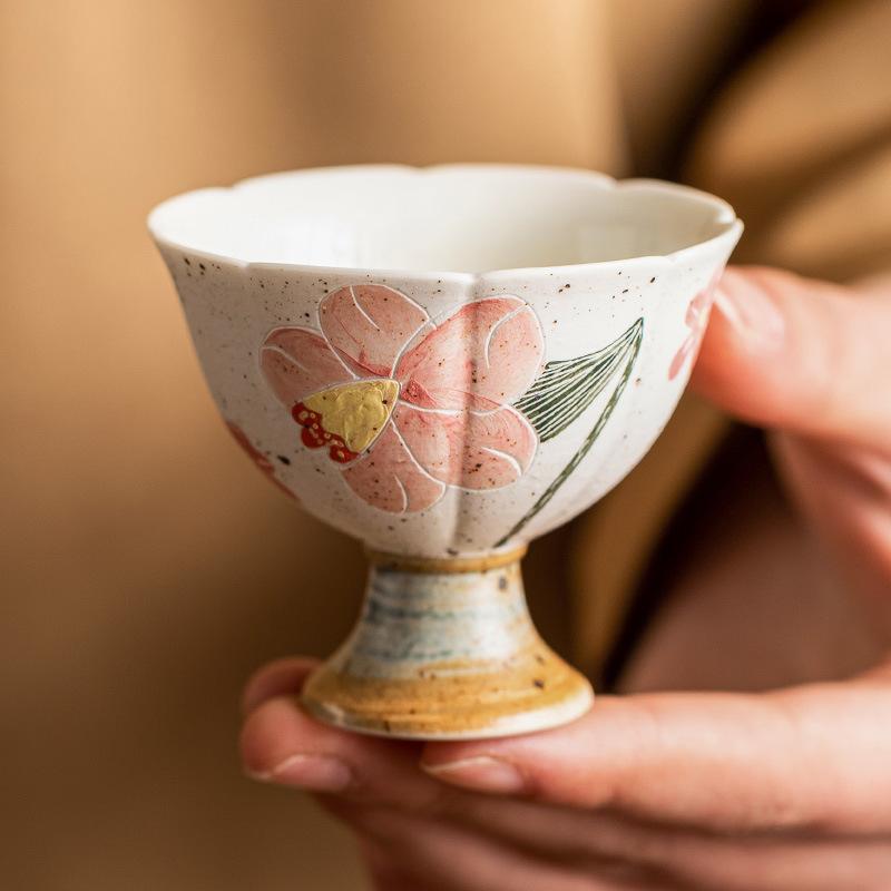 Plant Ash Master Cup Lotus Petal Teacups Ceramic Chinese Kung Fu Tea Cup Tea Ceremony Household Tasting High-foot Bowl Drinkware