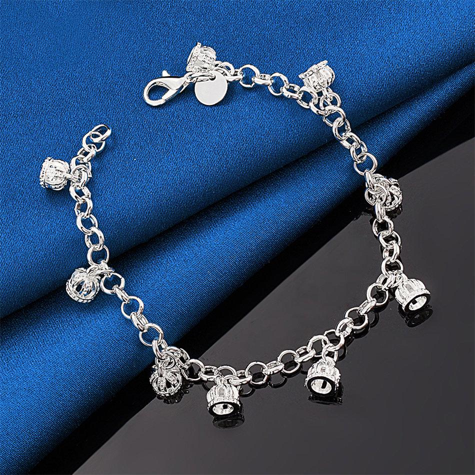 925 Sterling Silver 8-inch Exquisite Bell Bracelet for Women's Fashion Wedding Party Jewelry Accessories