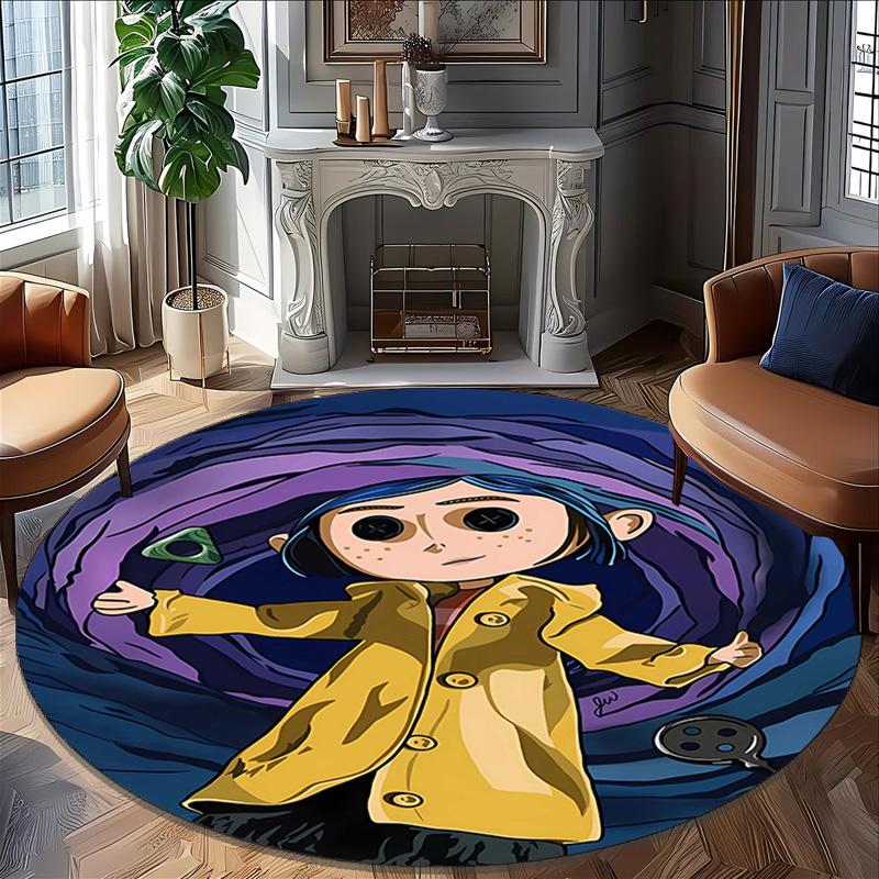 1pc Coraline (5) Print Round Carpet Chair Round Carpet Suitable for Bedroom Living Room Home Decorative Carpet