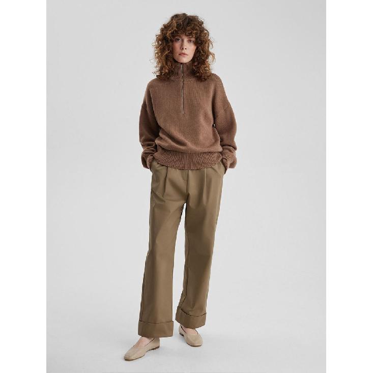 Knitted Lady'S Sweater Stand Collar Drop Shoulder Sleeves Loose Oversized Zippers Fluffy Pullover Autumn Casual Jumper