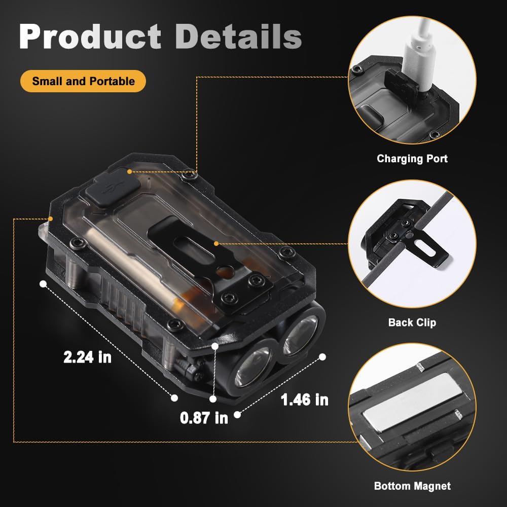 Mini EDC Flashlight, Small Powerful Keychain Flashlight with Sidelight, High Lumens 800lm, USB-C Rechargeable, Keychain Light with Clip - 8 Mode,