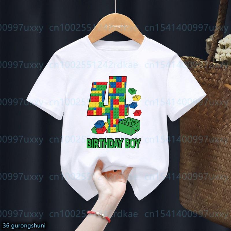 T-shirt Anniversaire Garçons 1-10 ans Briques de Construction Imprimé Graphique Bloc Amusant T-shirt Tout-Petit Cadeaux Enfants Vêtements Fête d'Anniversaire T-shirt