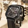 Mark Fairwhale Top Brand Fashion Square Mechanical Watch Mens Silicone Strap Waterproof Steampunk Hollow Automatic Watches Men
