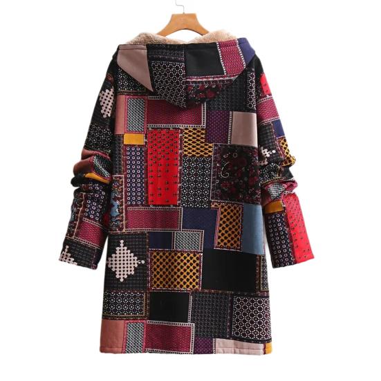 Vestes polaires pour femmes zippées à imprimé floral doublées sherpa à capuche veste patchwork style ethnique vintage