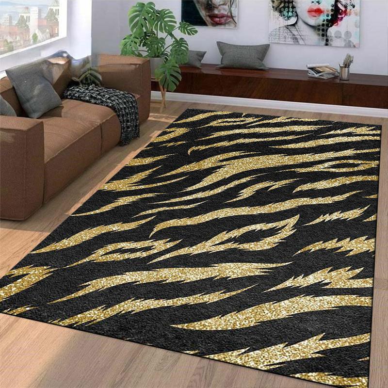Gold Glitter Zebra Stripe Carpet Non-slip Rug Suitable for Living Room and Bedroom Sofas