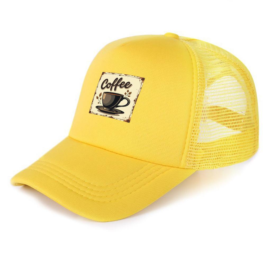 Coffee Cup Printed Sun Hat Adjustable Mesh Cap Casual Leisure Dad Hat Unisex for Camping Fishing Outdoor Accessory One Size Fits