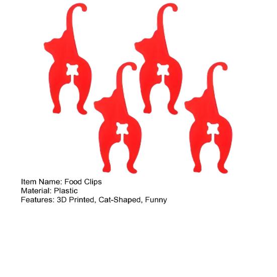 4Pcs Cat Butt Bread Clip Reusable Cat Dog Food Bag Clips 3D Printed Funny Cat Dog Butt Shaped Bread Tie Cat Lover Gifts