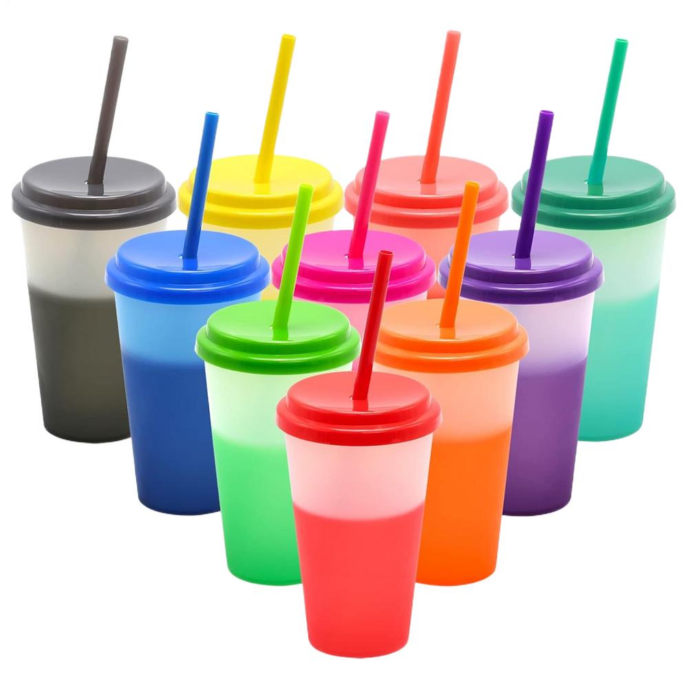 10Pcs 710ml Reusable Blank Plain Plastic Cup Cold Cup Coloured Straw Cup With Lids Leak-proof And Dust-proof Home Supplies