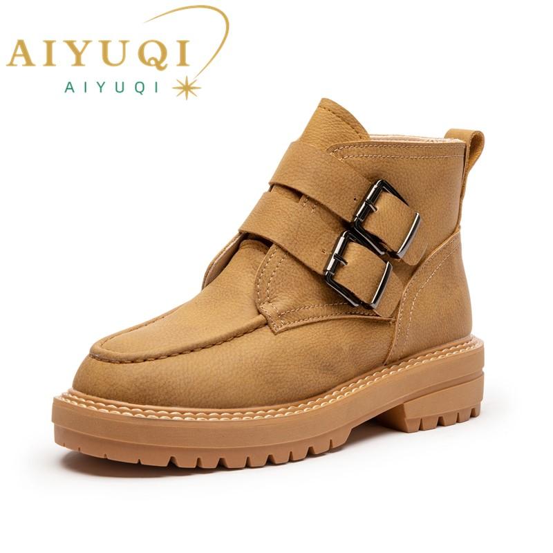 Fashion AIYUQI Women's Short Boots Large Size 2025 New Genuine Leather British Style Women Winter Boots Fashion Fur Women Ankle Boots