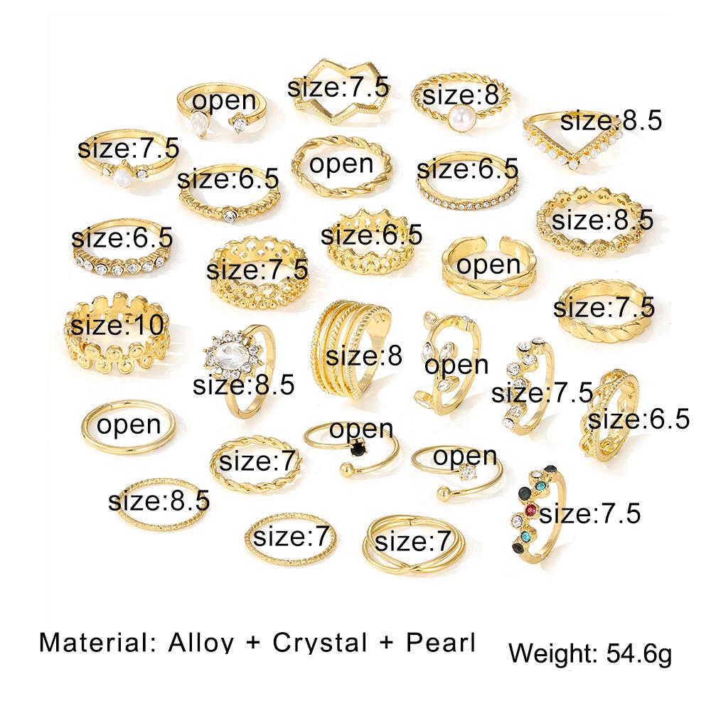 28-częściowy zestaw Zestaw pierścionków Szlachetny urok Temperament Luksusowe perły Diamenty Hollow Out Party Wszechstronne, nadające się do noszenia akcesoria ślubne