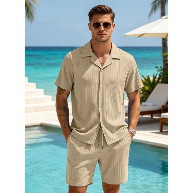 Men S Casual Breathable Mesh Drawstring Shorts Set Short Sleeve Top