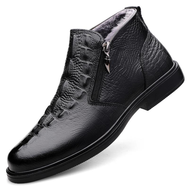 Men s Crocodile Pattern Mid-Top Leather Slip-On Boots for Spring and Autumn 38
