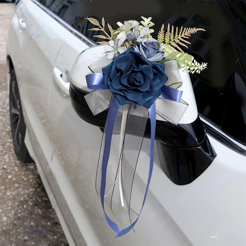 Set of 4 Luxurious Wedding Vehicle Embellishment Silk Flower Bouquets for Wedding Car Glasses and Handle Beautifications