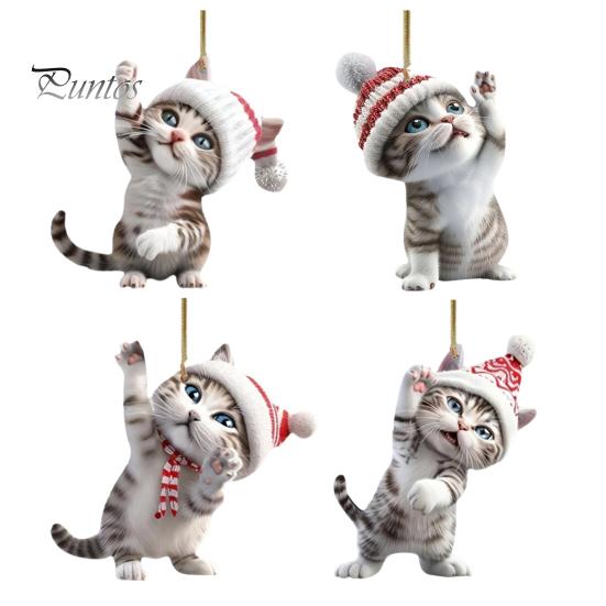 

4 шт., украшения для рождественской елки в виде кошки, подвеска для зеркала заднего вида, украшение для салона автомобиля, акриловое подвесное украшение, подарки 4pcs