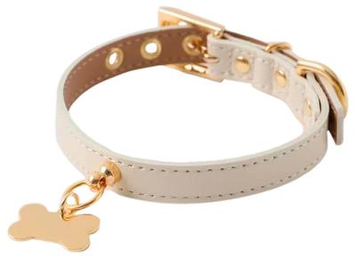 Charm Leather Dog Collar for Small Medium Dogs Genuine Cow Adjustable Leather for Walks and Outings Monchéri [Bone Collar] Dogs, (M/Ivory) Leather,