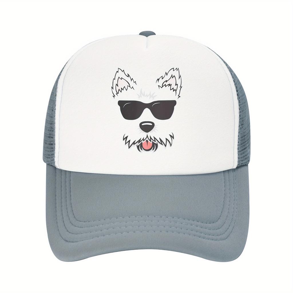 Westie Dog Face With Sunglasses Trucker Hat Breathable Mesh Polyester Adjustable Cap for Men Women