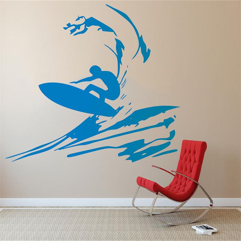 

New Beach Surf Creative Living Room Bedroom Background Wall Sticker Wallpaper синій