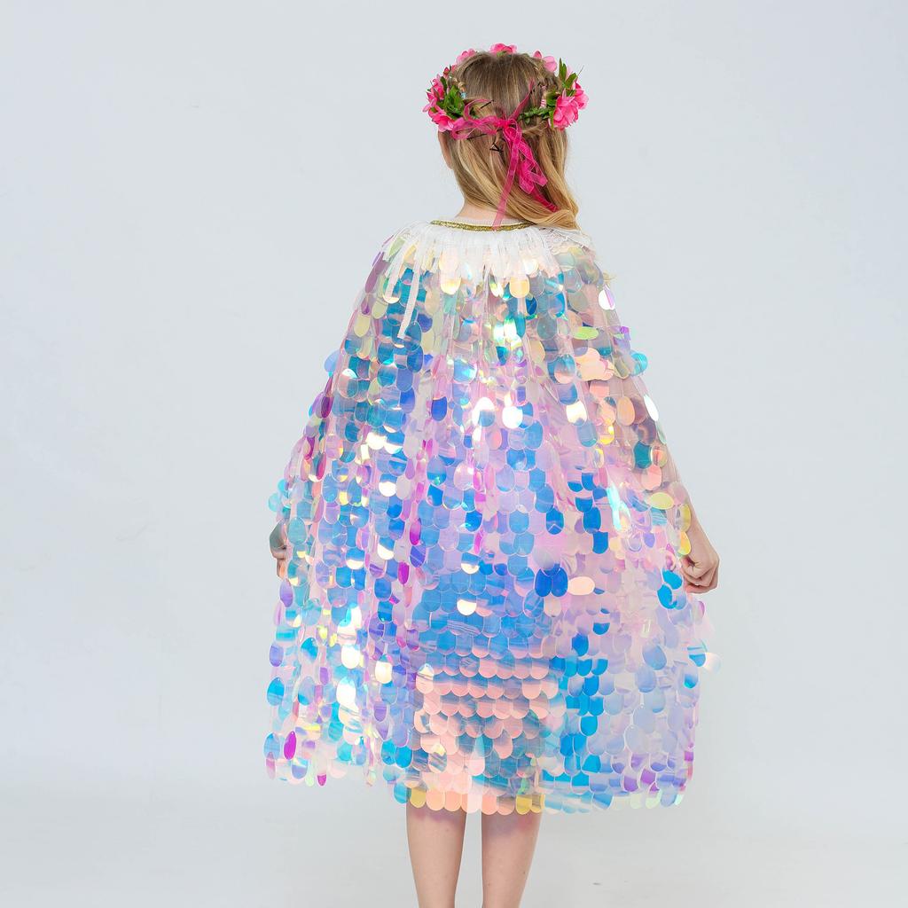 2019 new girls mermaid cape European and American foreign trade shiny beads cute princess sweet cape