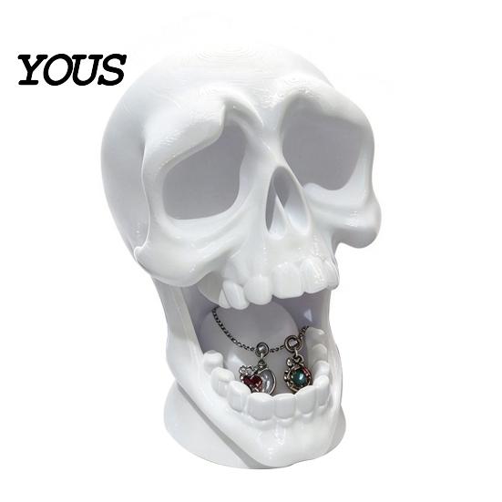 Gothic Desktop Decor 3D Printed Open Mouth Skull Headphone Stand, Skeleton Organizer for Men Organizer, DIY Paintable Ornament Gaming Room