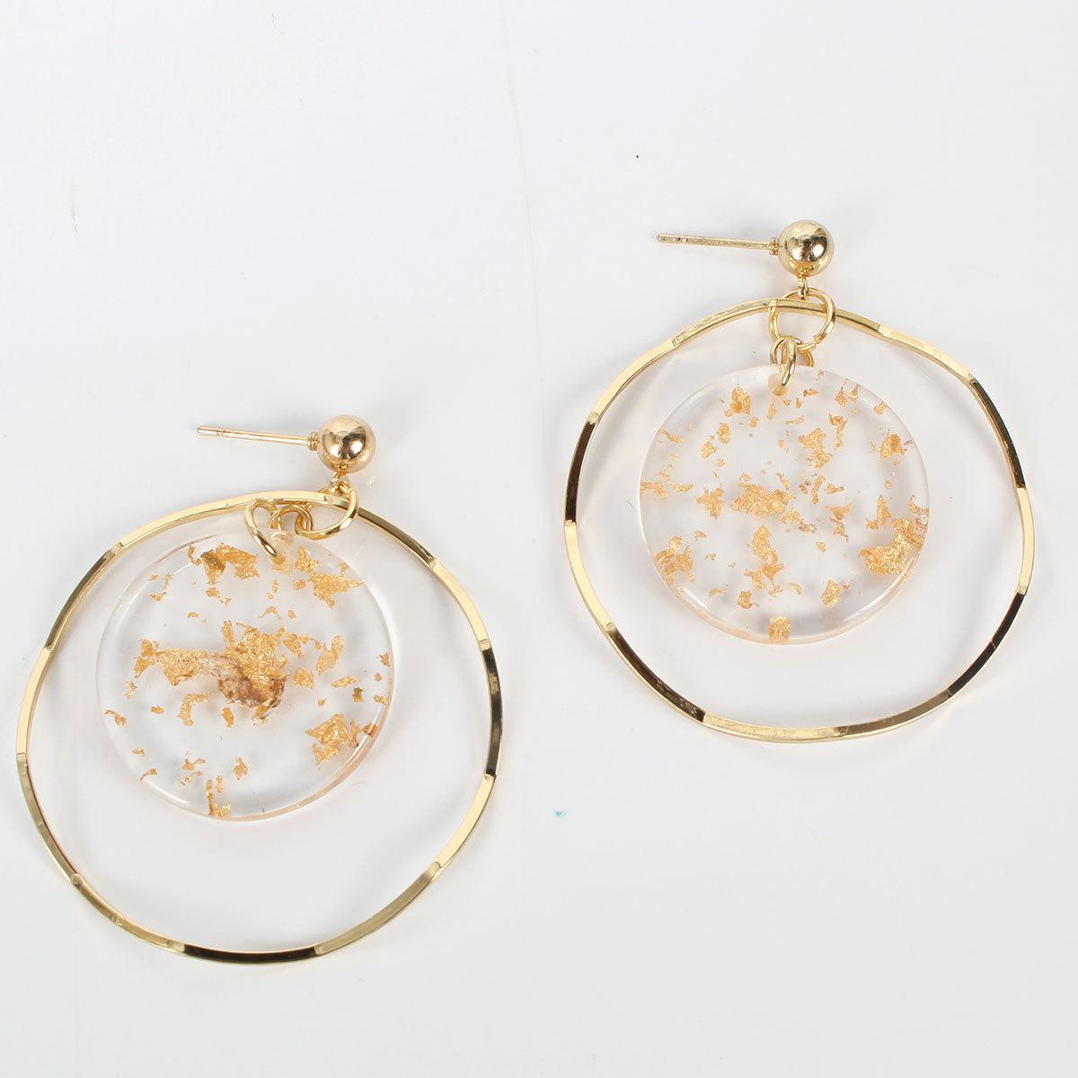 

2025 New Retro Gold Hollow Wave Circle Resin Gold Foil Earrings Time Matching Earrings Zircon Wedding Gift Novelty Earrings