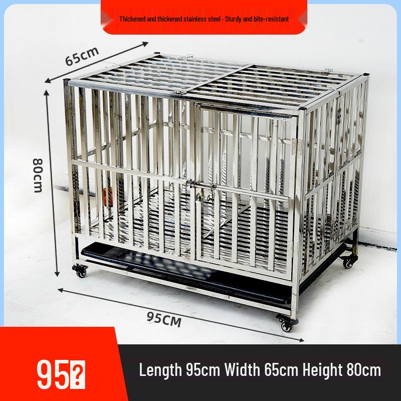 Foldable Stainless Steel Dog Cage for Medium to Large Dogs, Indoor Use - Suitable for Golden Retrievers and Labradors.