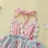2 st Spädbarn Baby Flicka Rygglös Flamingo Romper Rem Jumpsuit Klänning +Hårband