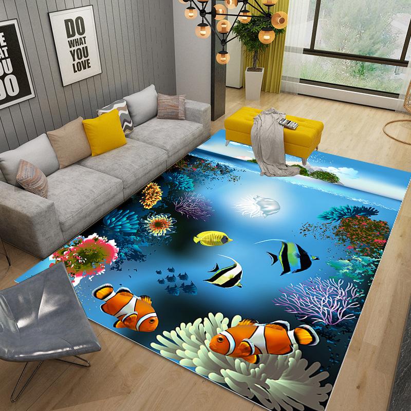 Underwater World Sea Dolphin Turtle Coral Rug for Bedroom Living Room Sofa Home Doormat Decor,Kids Non-slip Floor Mat  Home