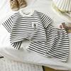 2026 Summer Children O-Neck Short Sleeve T-Shirt Suits Baby Spring Short Pants Two-pieces Set Stripe Cotton Suit for Girl Boy