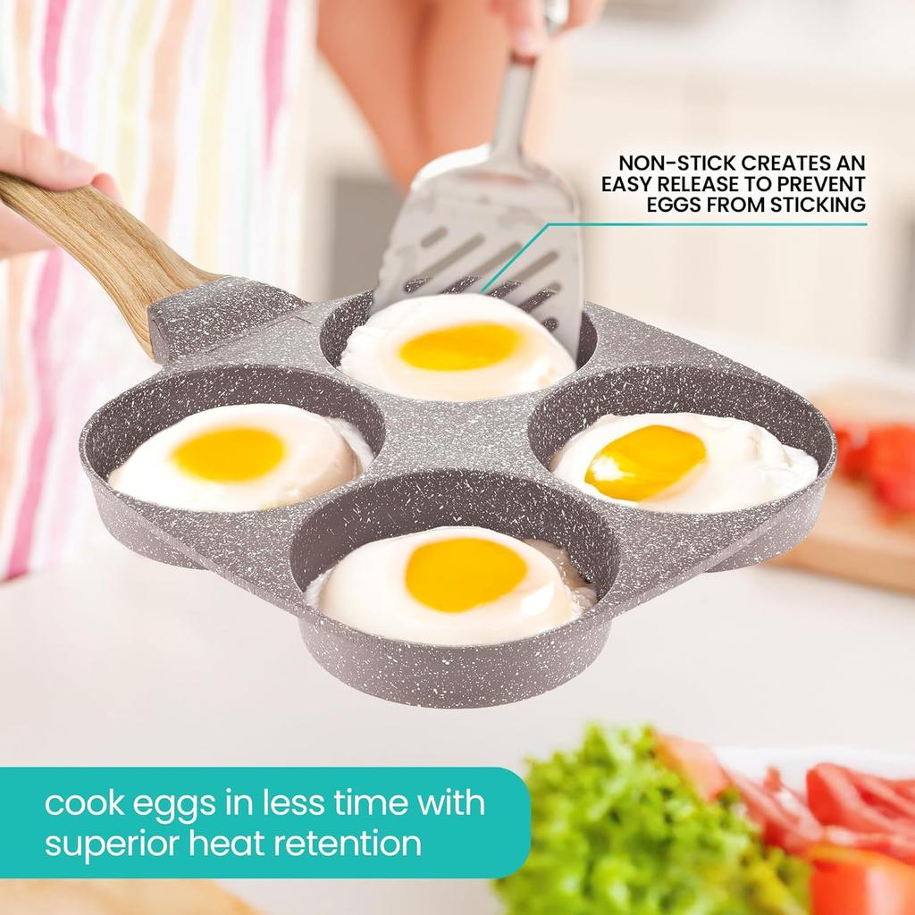 Dove Gray 4 Cup Nonstick Pan Omelette Mini Pancake Pan for Stove Top Gas and Electric Small Skillet Breakfast