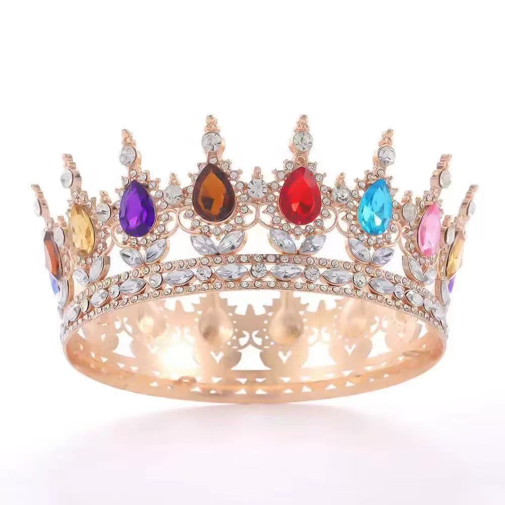 Crown  Bride's Headwear Wedding Dress  Princess Luxurious and Shiny Full Round Crown  Flower Cake  Decorative Ornaments  Crown