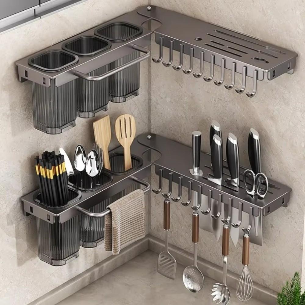 

Wall-mounted Chopsticks Cage Folding Kitchenware Holder Corner Storage Rack Kitchen Household grey-35cm