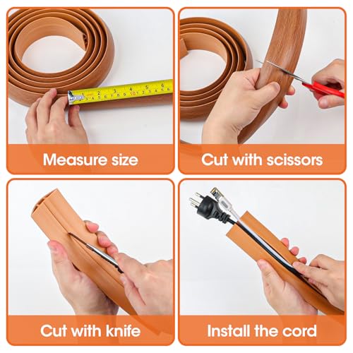 10-Foot Floor Cable Cover for Home Office Hides Extension Cords and Protects Cables with Built-In Storage Cavity Brown Cord Organizer for Living R