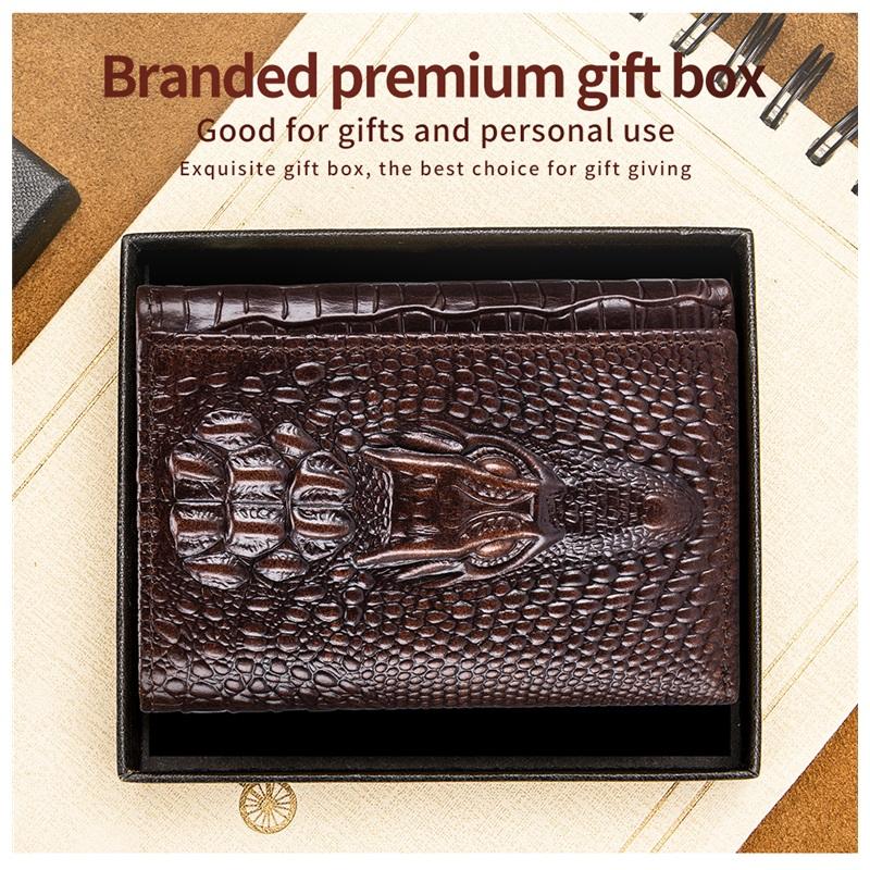 Genuine Leather Men's Wallet Leather Short Multi Card Money Bag Crocodile Patterned Pocket Wallet