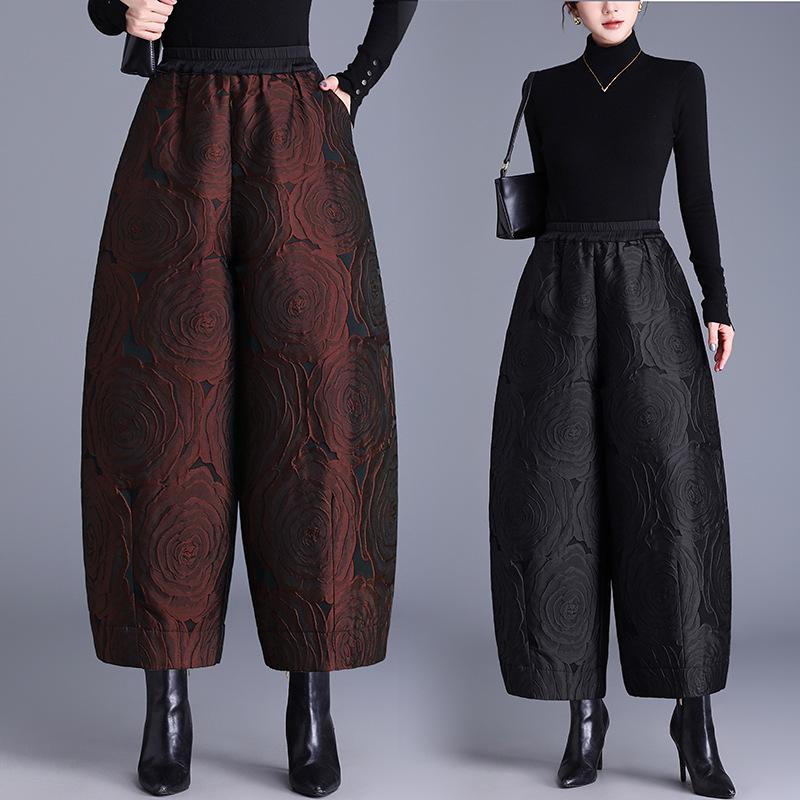 

Women s Autumn/Winter Embossed Jacquard Bootcut Lantern Pants M