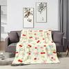 Art Illustration C-Cherry Floral Bow Throw Lightweight 240g Flannel Blanket Soft Skin-friendly for Summer Cooling