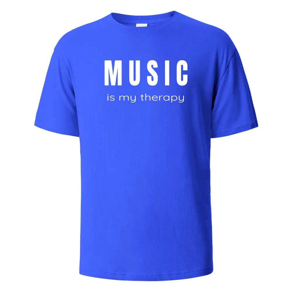 Musik är min terapi Tryck T-shirt Casual Kortärmade Toppar Sommar T-shirts För Män Kvinnor 100% Bomull O-hals Oversize Streetwear Topp
